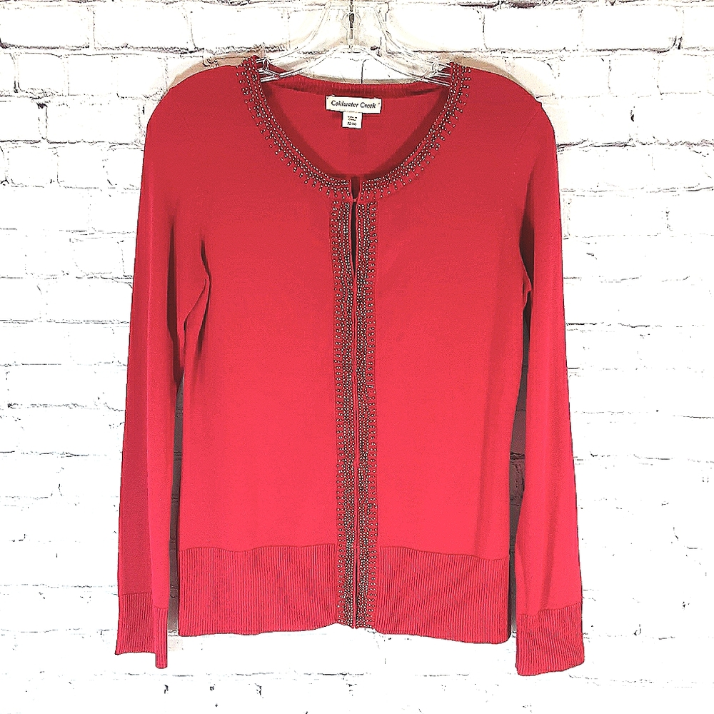 Coldwater Creek Beaded Cardigan Sweater, Red XS/4